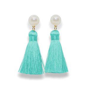 Pearl tassel earring aqua